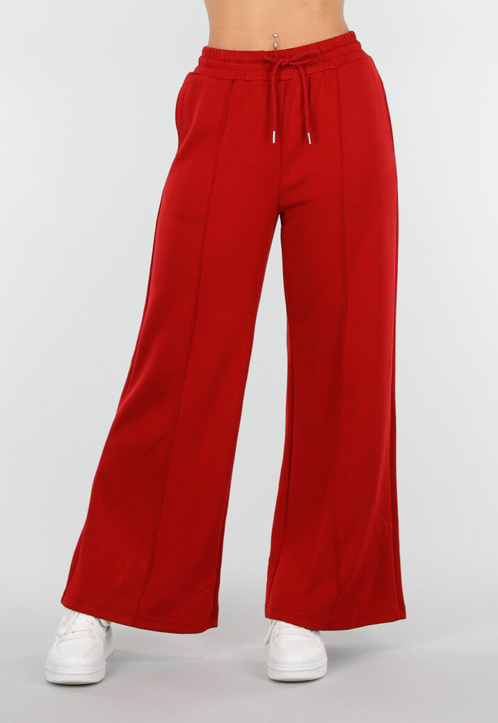 Bordeauxrode Broek met Wijde Pijpen en Elastische Taille