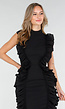 Zwarte Ruffle Jurk Zonder Mouwen met Stretch
