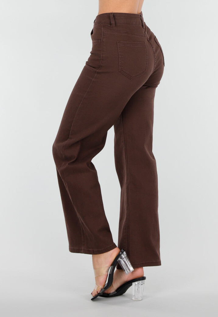 Bruine High Waist Stretch Jeans met Rechte Pijpen