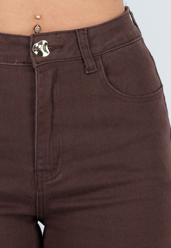 Bruine High Waist Stretch Jeans met Rechte Pijpen