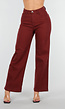 Bordeauxrode High Waist Jeans met Rechte Pijpen en Goudkleurige Knoop