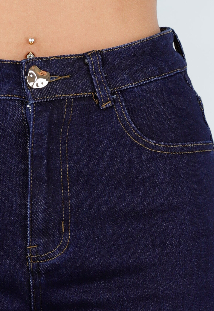 Donkerblauwe High Waist Wide Leg Jeans met Klassieke Stiksels