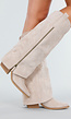 Beige Suède Look Cowboylaarzen met Stikseldetail