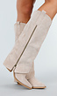 Beige Suède Look Cowboylaarzen met Stikseldetail