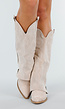 Beige Suède Look Cowboylaarzen met Stikseldetail