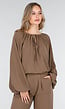 Bruine Stretch Blouse met Striksluiting en Wijde Mouwen