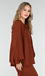 Terracotta Stretch Blouse met Striksluiting en Wijde Mouwen