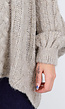 Beige Gebreide Trui met Kabelpatroon en Pofmouwen