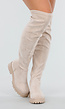 Beige Overknee Laarzen met Profielzool en Suèdelook