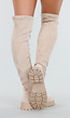 Beige Overknee Laarzen met Profielzool en Suèdelook