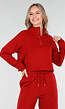 Bordeauxrode Cropped Lounge Trui met Halve Rits en Hoge Kraag