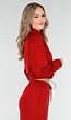 Bordeauxrode Cropped Lounge Trui met Halve Rits en Hoge Kraag