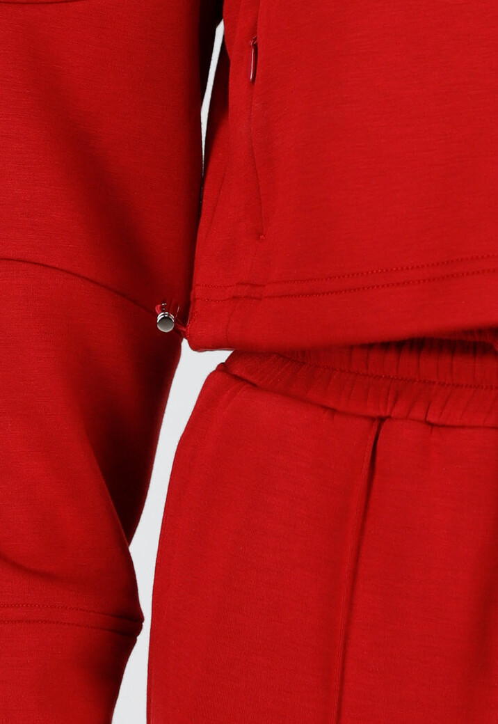 Bordeauxrode Cropped Lounge Trui met Halve Rits en Hoge Kraag