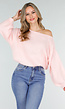 Roze One Shoulder Trui met Wijde Mouwen in Zachte Stof
