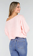 Roze One Shoulder Trui met Wijde Mouwen in Zachte Stof