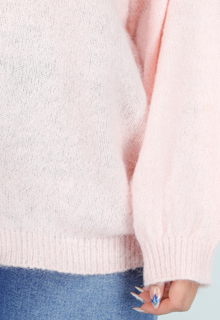 Roze One Shoulder Trui met Wijde Mouwen in Zachte Stof