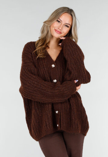 Bruine Gebreide Cardigan met Knopen