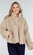 Beige Teddy Jas met Opstaande Kraag en Knoopsluiting