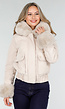 Beige Jas met Faux Fur Kraag en Manchetten