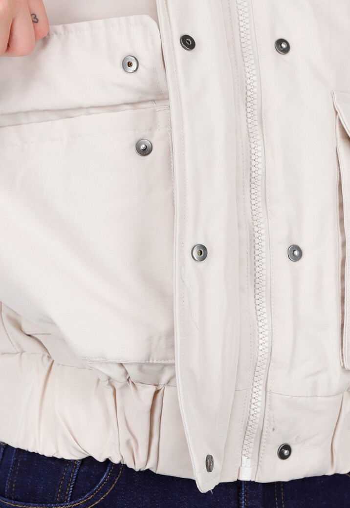 Beige Jas met Faux Fur Kraag en Manchetten