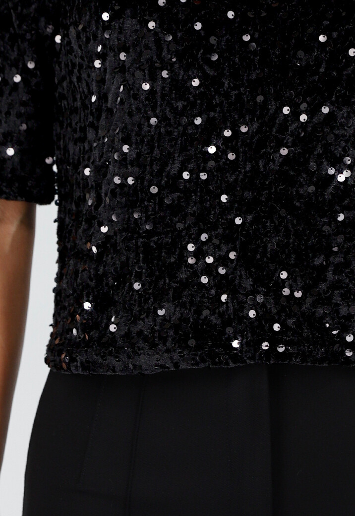Zwarte Pailletten Top met Rechte Pasvorm