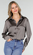 Satijnen Blouse Grijs met Lange Mouwen En Knoopsluiting