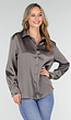 Satijnen Blouse Grijs met Lange Mouwen En Knoopsluiting