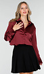 Bordeaux Satijnlook Blouse met Lange Mouwen en Knoopsluiting