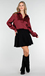 Bordeaux Satijnlook Blouse met Lange Mouwen en Knoopsluiting