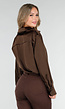Bruine Satijnen Blouse met Lange Mouwen en Knoopsluiting
