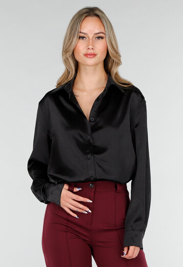 Zwarte Satijnen Blouse