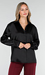 Zwarte Satijnlook Blouse met Lange Mouwen en Knoopsluiting