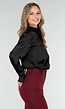 Zwarte Satijnlook Blouse met Lange Mouwen en Knoopsluiting