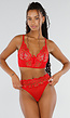Rode Lingerie Set met Hartjes Mesh en Hoge Taille Slip