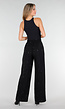 Zwarte Linnenlook Glitter Pantalon  met Stretchband