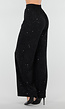 Zwarte Linnenlook Glitter Pantalon  met Stretchband