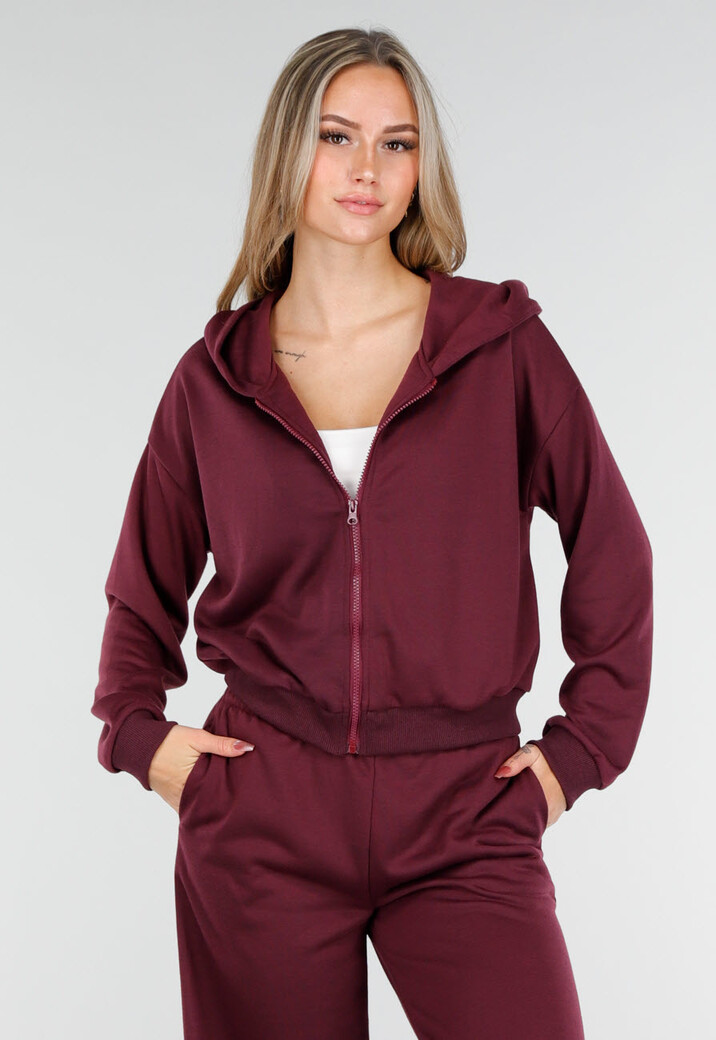 Bordeauxrode Jogging Set met Vest en Wijde Broek