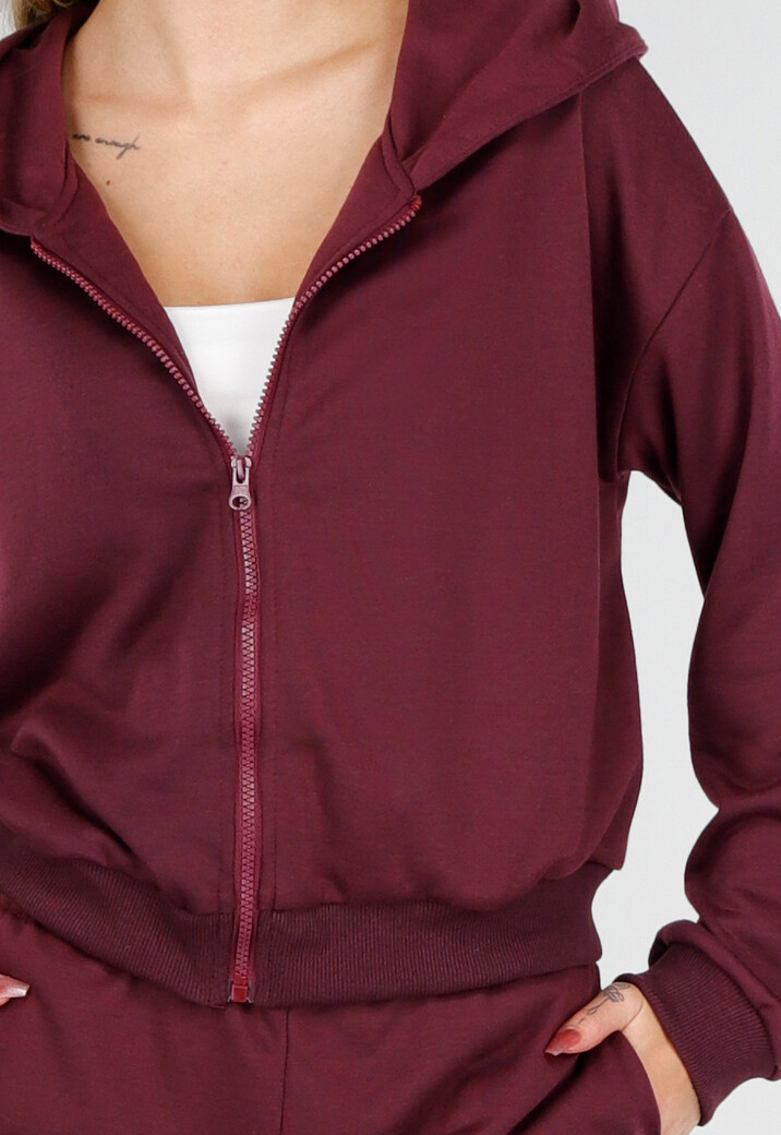 Bordeauxrode Jogging Set met Vest en Wijde Broek