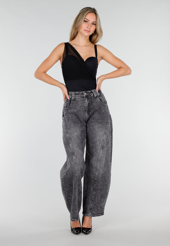 Zwarte Lingerie Mesh Body met One Shoulder  en Kantaccenten