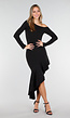 Zwarte One Shoulder Fleece Maxi Jurk met Asymmetrische Zoom en Stretch