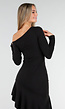 Zwarte One Shoulder Fleece Maxi Jurk met Asymmetrische Zoom en Stretch