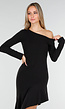 Zwarte One Shoulder Fleece Maxi Jurk met Asymmetrische Zoom en Stretch
