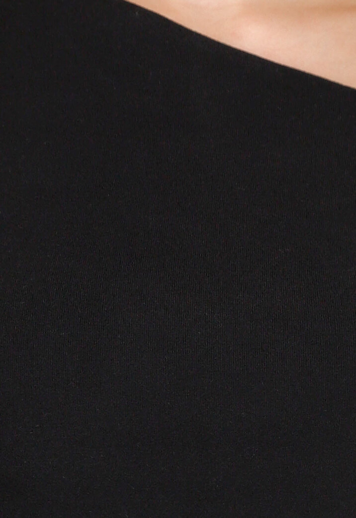 Zwarte One Shoulder Fleece Maxi Jurk met Asymmetrische Zoom en Stretch