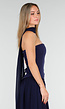 Donkerblauwe Strapless Maxi Stretch Jurk met Split en Hals Sjaal