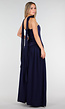 Donkerblauwe Strapless Maxi Stretch Jurk met Split en Hals Sjaal