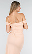 Perzikroze Midi Jurk met Spaghettibandjes en Ruchesplit