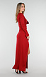 Bordeauxrode Maxi Jurk met Vierkante Hals en Split in Stretch
