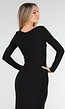 Zwarte Maxi Jurk met Diepe Halsuitsnijding en Lange Mouwen in Stretch