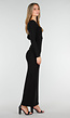 Zwarte Maxi Jurk met Diepe Halsuitsnijding en Lange Mouwen in Stretch