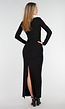 Zwarte Maxi Jurk met Diepe Halsuitsnijding en Lange Mouwen in Stretch